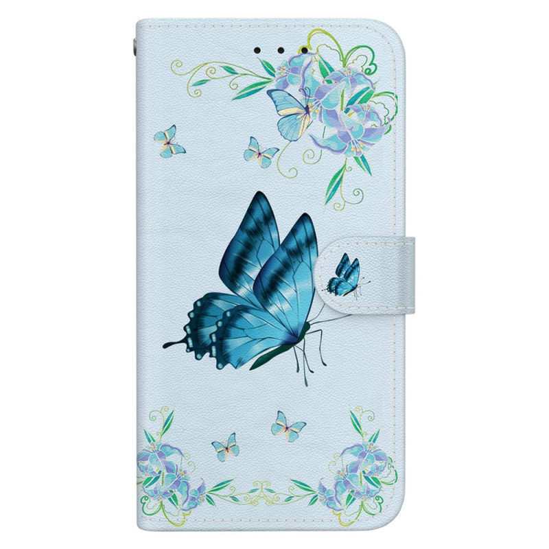 Honor Magic 6 Lite Hoesje Blauwe Vlinders en Bloemen