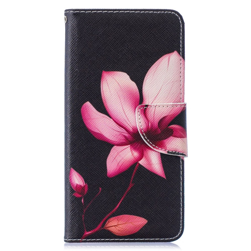 Samsung Galaxy S10 hoesje - Roze bloem op zwarte achtergrond