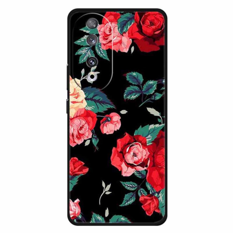 Honor 90 Etui Bloemen op Zwarte Achtergrond