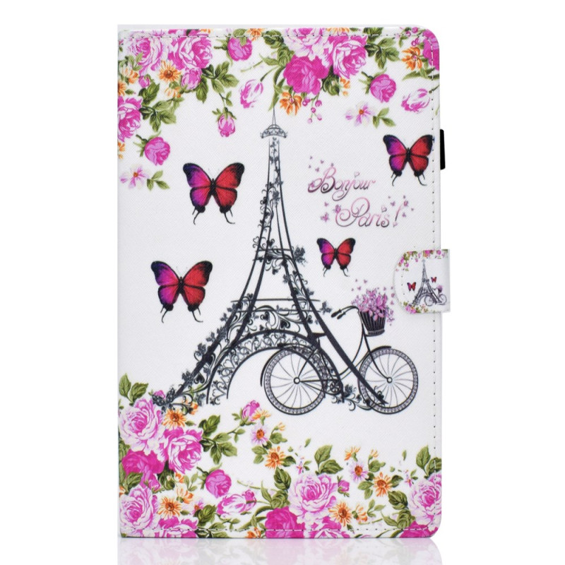 Samsung Galaxy Tab A11 / A9 Etui Bloemen en Eiffeltoren