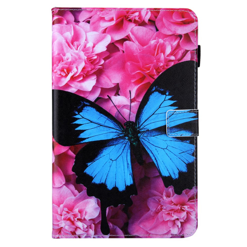 Samsung Galaxy Tab A9 Plus hoesje Rode bloem en blauwe vlinder