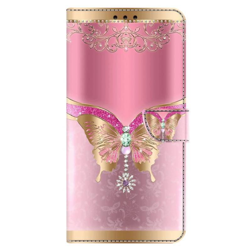 Xiaomi Redmi Note 13 4G hoesje - Roze en gouden vlinder