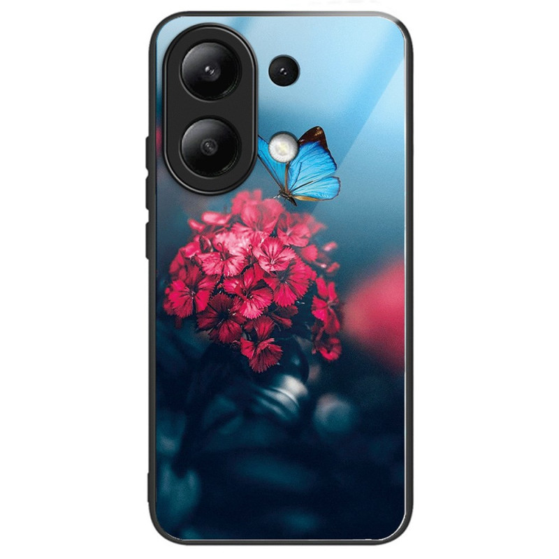 Xiaomi Redmi Note 13 4G Gehard glazen beschermhoesje Rode bloemen en vlinders