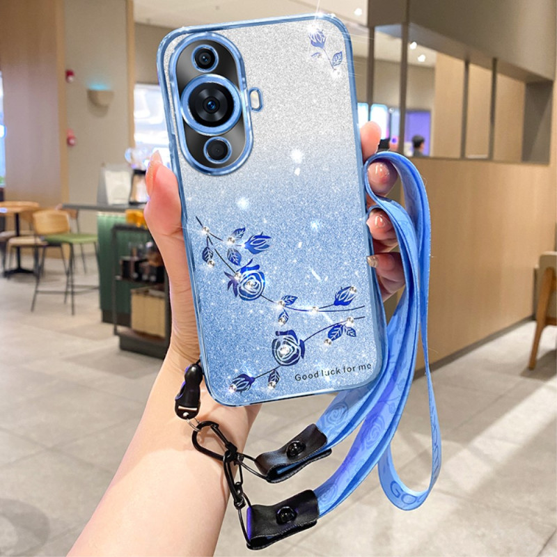 Huawei Nova 12S Bloem en Strass Band Case KADEM