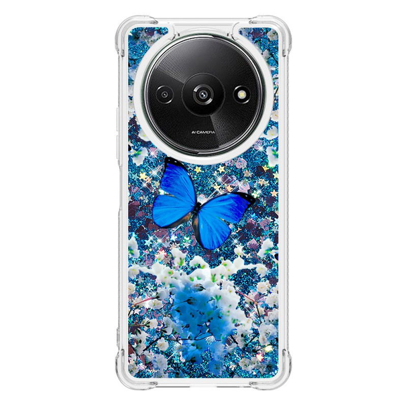 Xiaomi Redmi A3 glitter blauw vlinder hoesje