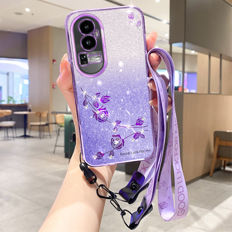 Oppo Reno 10 Pro Plus Strass en Bloemenpatroon Hoesje KADEM