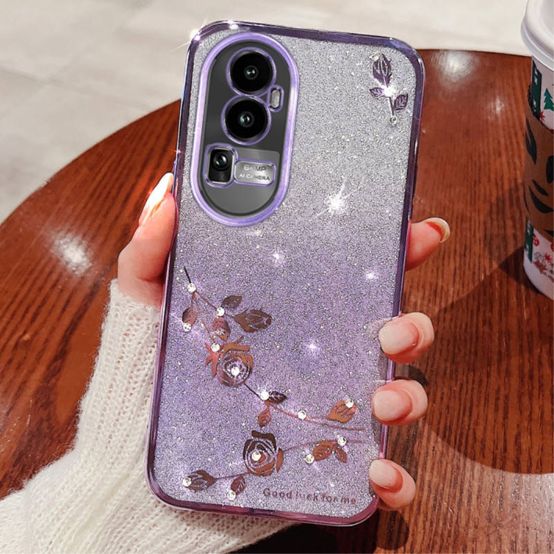 Oppo Reno 10 Pro Plus Strass en Bloemenpatroon Hoesje KADEM