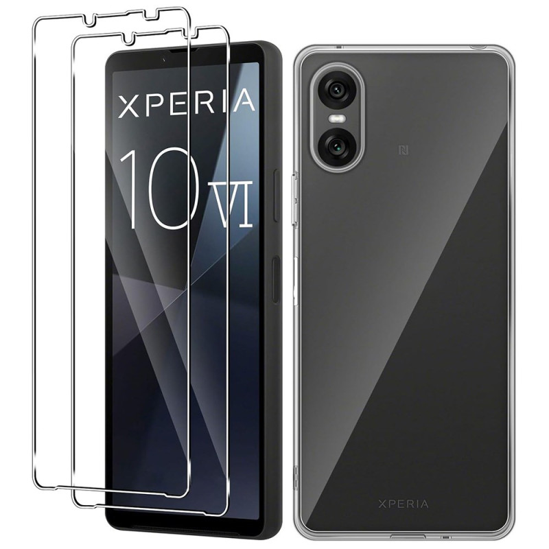 Sony Xperia 10 VI Transparant hoesje met 2 matglazen folie