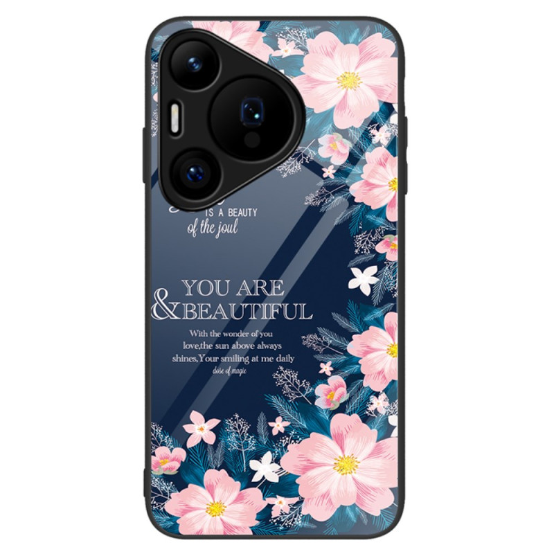 Huawei Pura 70 Gehard Glas Roze Bloemen Case