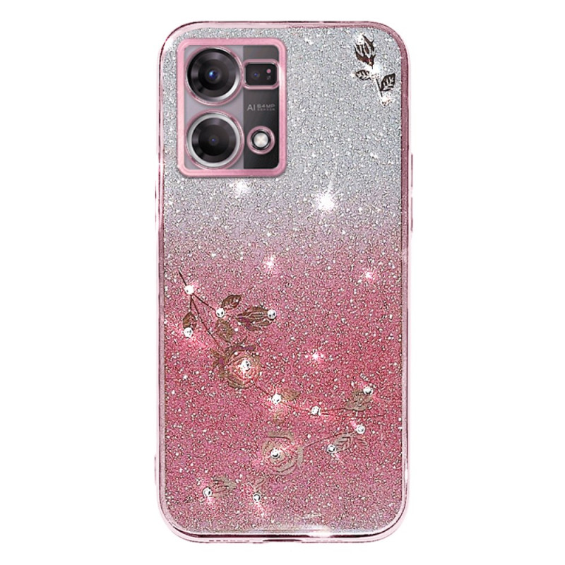 Oppo Reno 7 Etui Bloemen en Strass KADEM