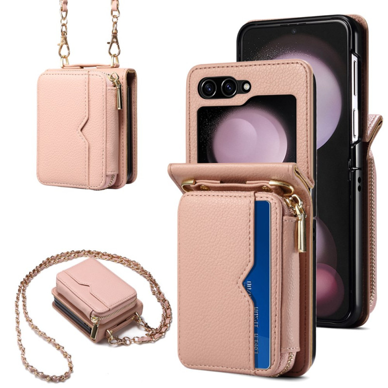 Samsung Galaxy Z Flip 6 Kaartetui met ritssluiting en ketting-schouderriem