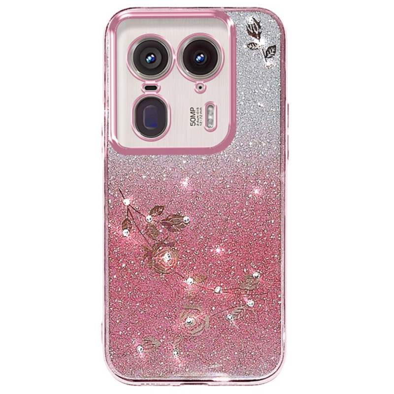 Cover Motorola Edge 50 Ultra Bloemen en Strass