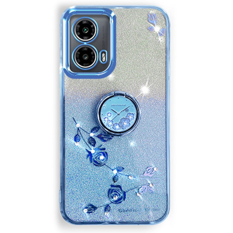 Cover Motorola Edge 50 Fusion Bloemen en Strass Ring-Support