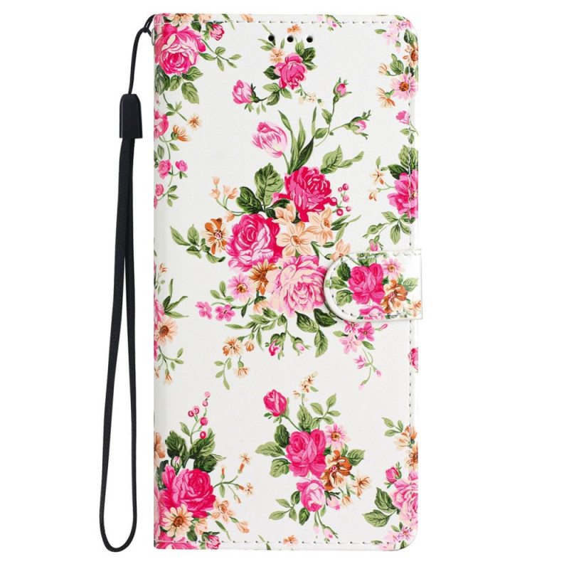 Hoesje iPhone 16 Rode Bloemen met sleutelkoord