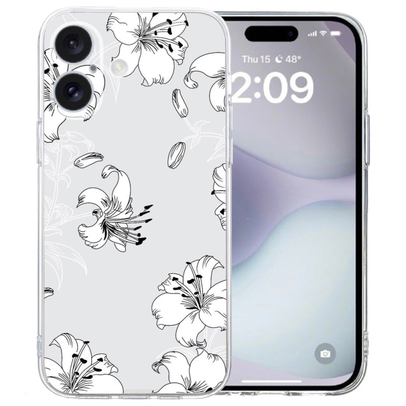 Hoesje iPhone 16 Transparante Rand Wit Bloemen