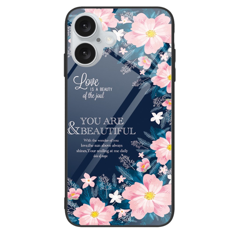 iPhone 16 Gehard Glas Roze Bloemen Case