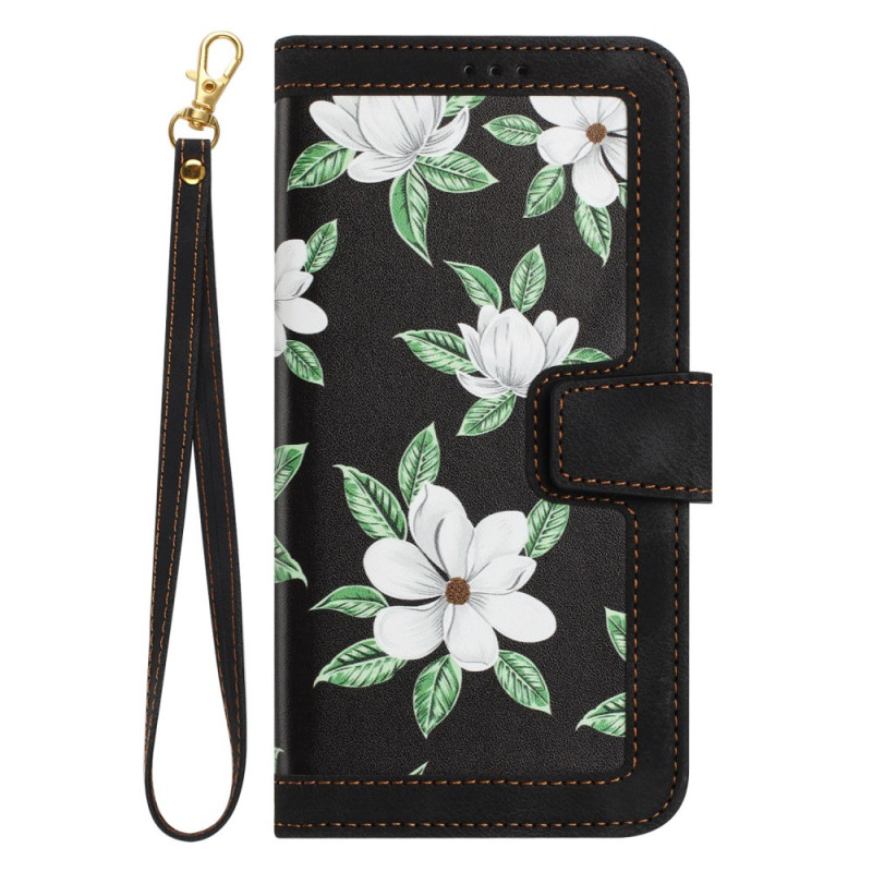 Beschermhoes voor iPhone 16 Wallet Bloemenpatroon met sleutelkoord