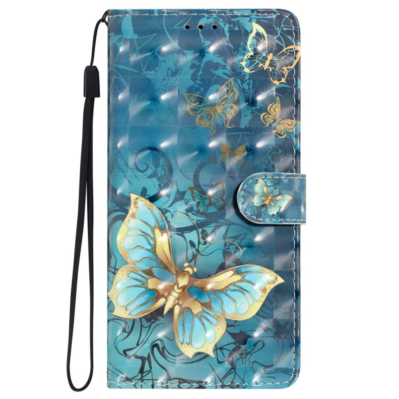 iPhone 16 Plus Gold and Green Butterflies Strap Case