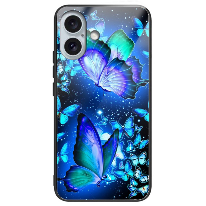 Hoesje iPhone 16 Plus Getemperd Glas Blauw Vlinders