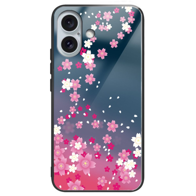 iPhone 16 Plus Gehard Glas Roze Bloem Case