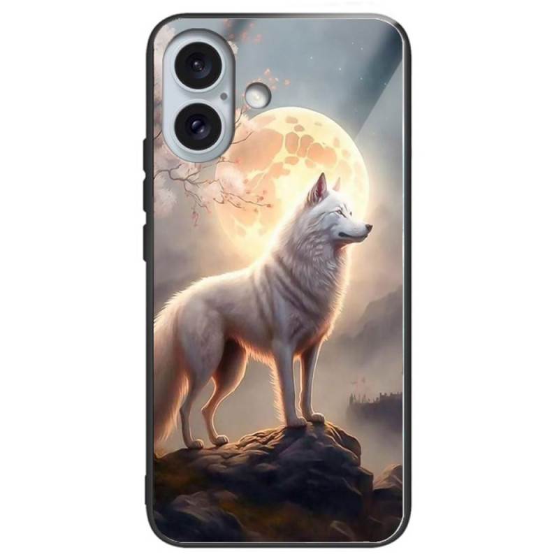 Hoesje iPhone 16 Plus Getemperd Glas Maanlicht Wolf