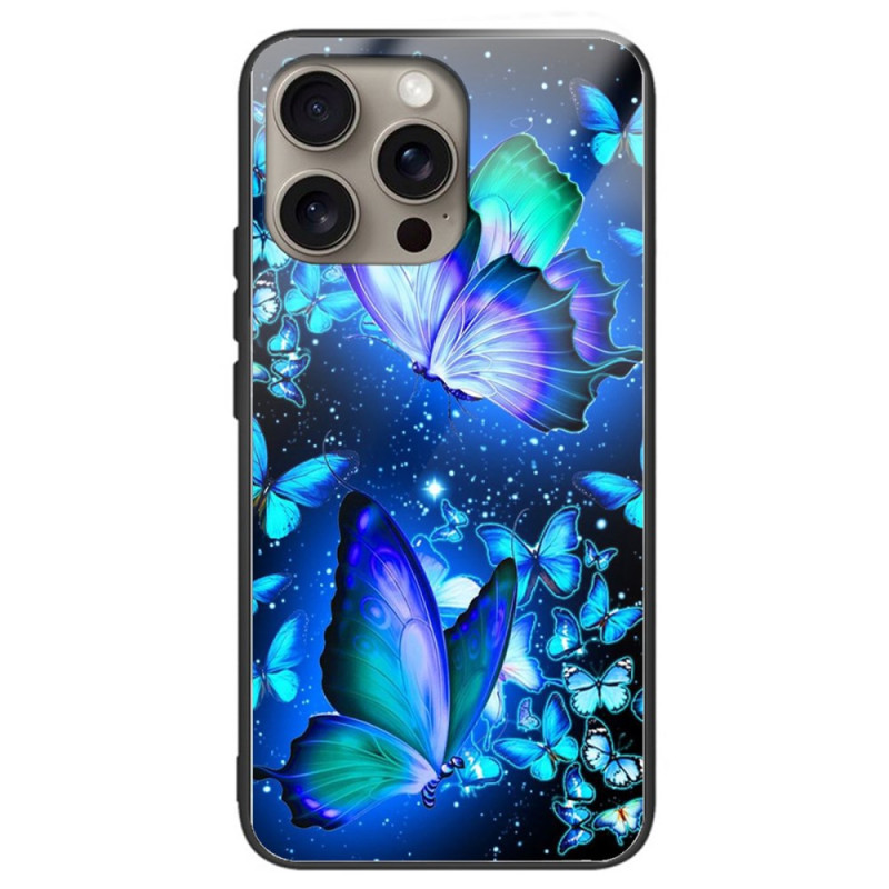 Hoesje iPhone 16 Pro Getemperd Glas Blauw Vlinders