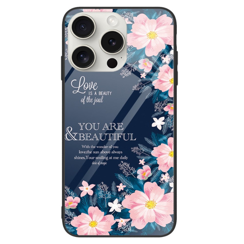 Hoesje iPhone 16 Pro Gehard Glas Roze Bloemen