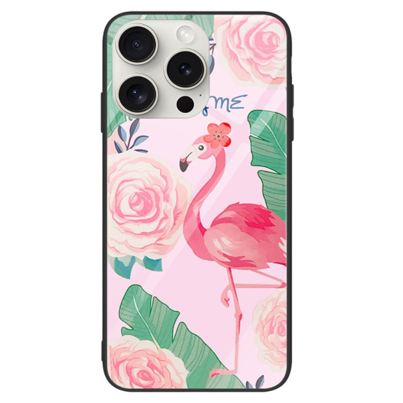 Hoesje iPhone 16 Pro Getemperd Glas Roze Flamingo