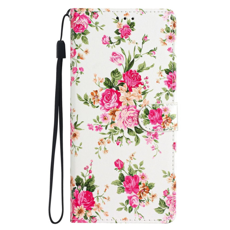 Hoesje iPhone 16 Pro Max Rood Bloemen met sleutelkoord