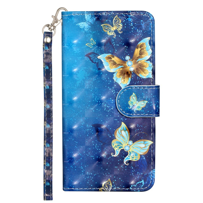 Samsung Galaxy S24 FE Blauw en Goud Vlinders Strap Hoesje