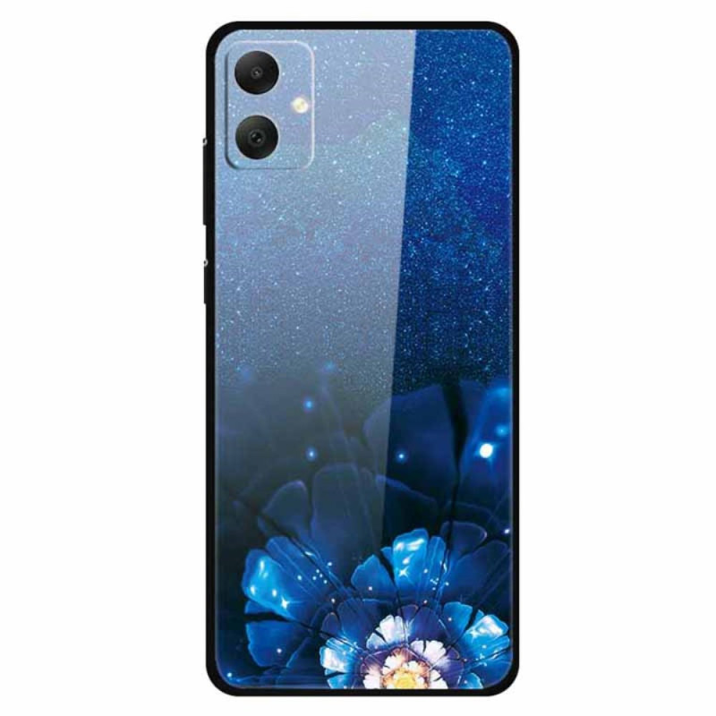 Samsung Galaxy A05 Gehard Glas Blauw Bloemen Hoesje