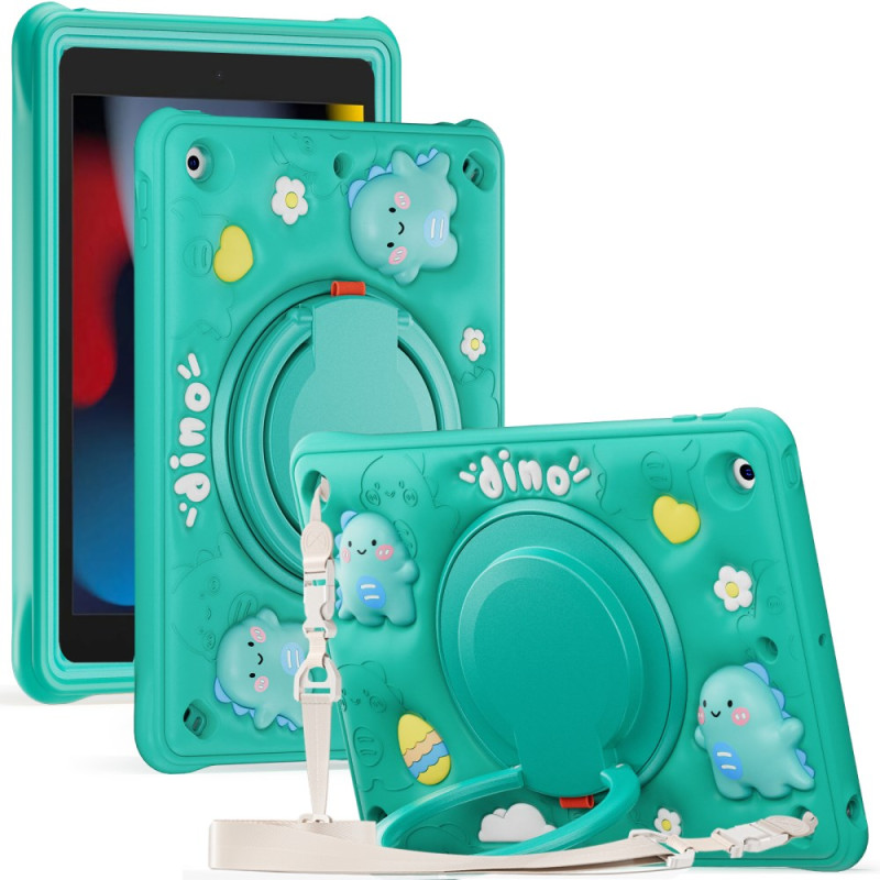 iPad Cover 10.2" (2021) (2020) (2019) Kinder Cartoon Schouderband en Steunring