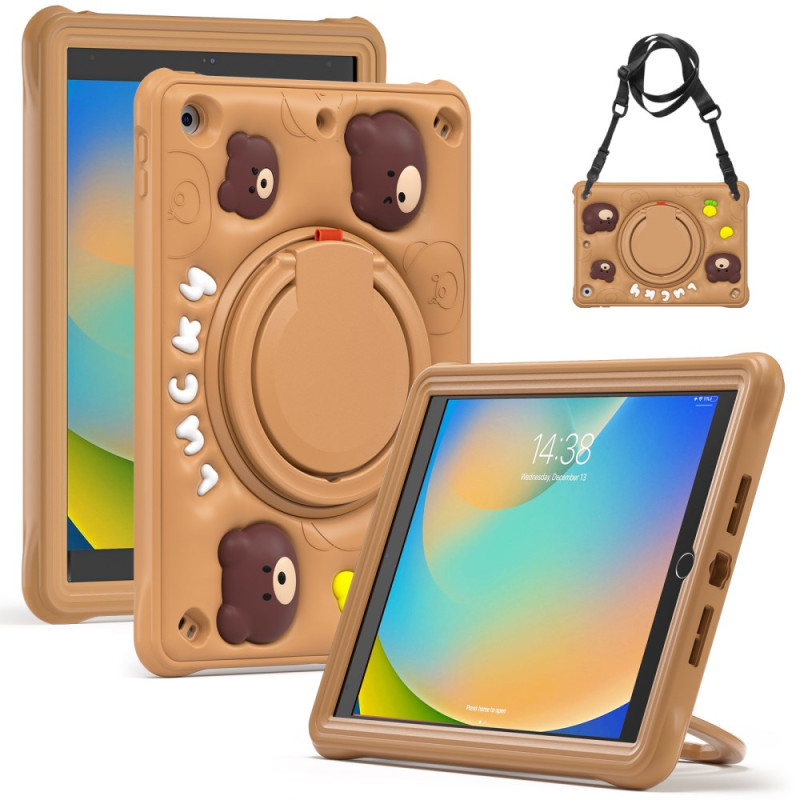 iPad Cover 10.2" (2021) (2020) (2019) Kinderen Schattige Beer met Schouderriem