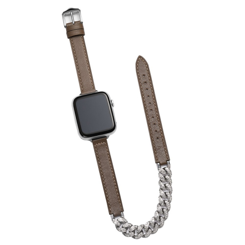 Apple Watch Band Series 46mm tot 42mm / SE / Ultra 49mm Leer met Ketting