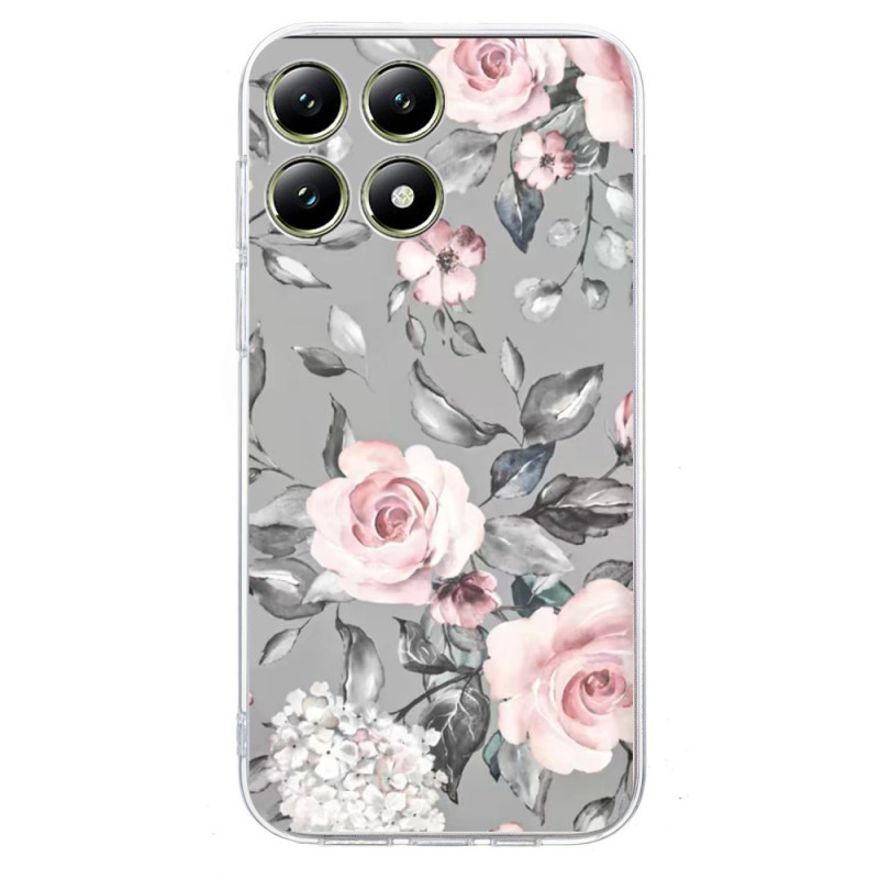 Xiaomi 14T Pro Hoesje Bloemenpatroon op Grijze Achtergrond