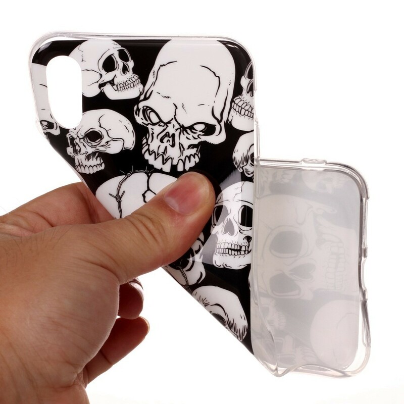 iPhone XS Max voorzichtigheid schedels fluorescerende case