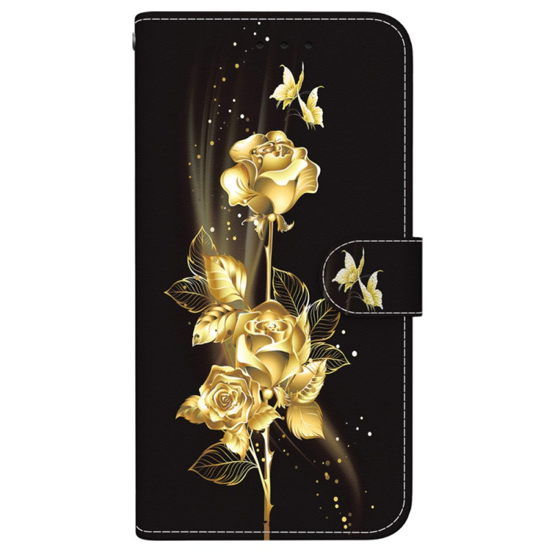 Samsung Galaxy S25 5G Hoesje Goud en Roze Vlinders