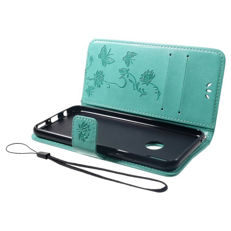 Hoesje Huawei P Smart Plus Vlinders en bloemen met riem