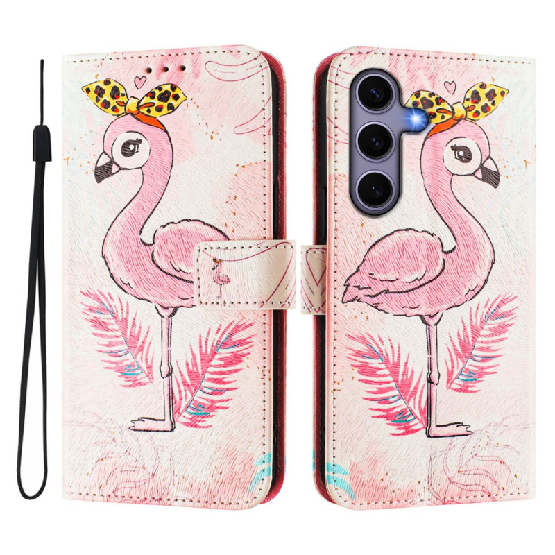 Samsung Galaxy S25 5G Roze Flamingo Strap Hoesje