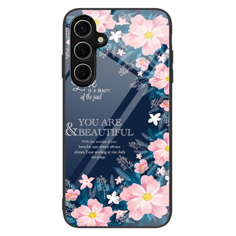 Samsung Galaxy S25 5G Gehard Glas Roze Bloemen Hoesje