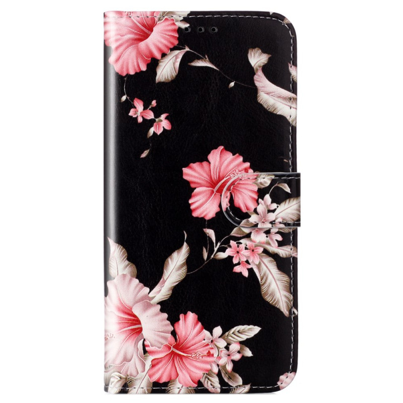 Samsung Galaxy S25 Ultra 5G Etui Bloemen op Zwarte Achtergrond