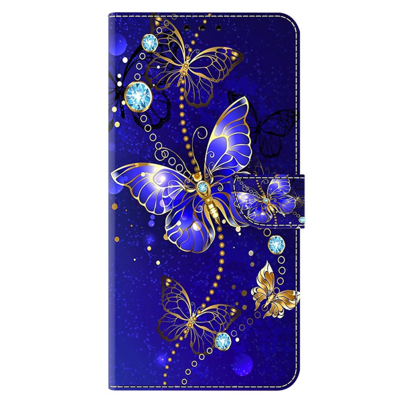 Samsung Galaxy S25 Ultra 5G Hoesje Goud met Blauwe Vlinders