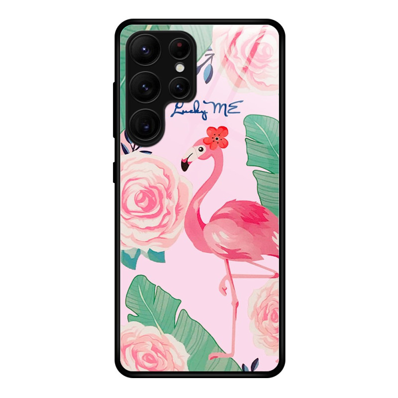 Samsung Galaxy S25 Ultra 5G Gehard Glazen Hoesje Roze Flamingo