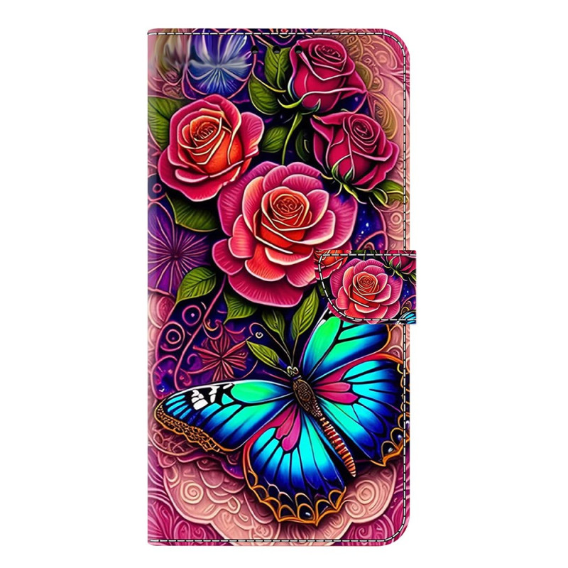 Samsung Galaxy hoesje A56 5G / A36 5G Gekleurde vlinder en rode bloemen