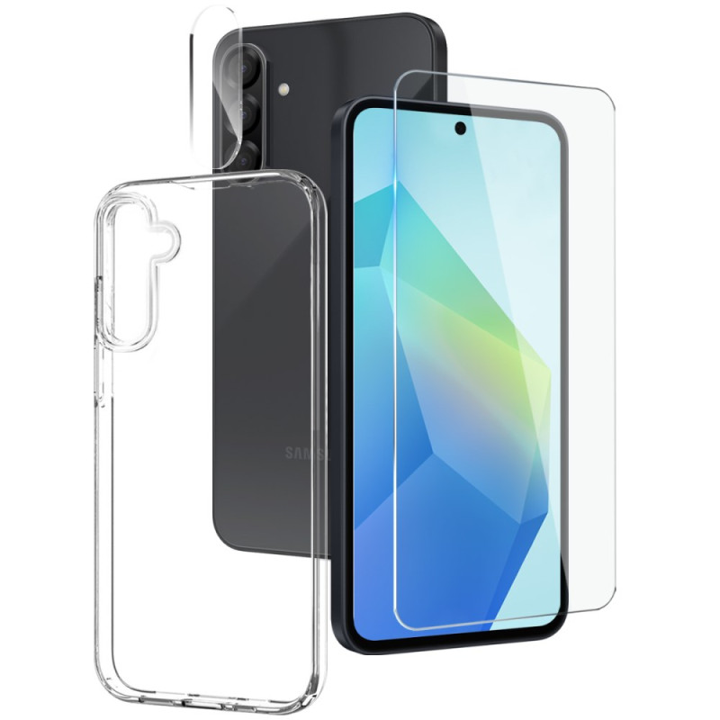 3-in-1 hoesje voor Samsung Galaxy A56 5G / A36 5G Transparant met screenprotector en lensbescherming