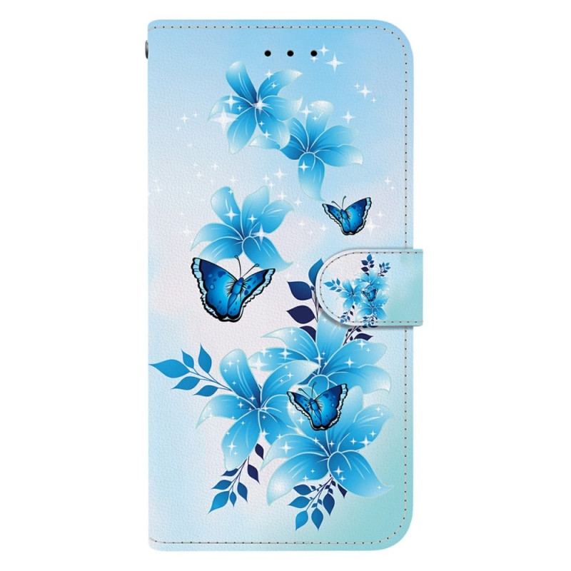 Xiaomi Redmi 14C / Poco C75 Blauw Bloemen en Vlinders Hoesje