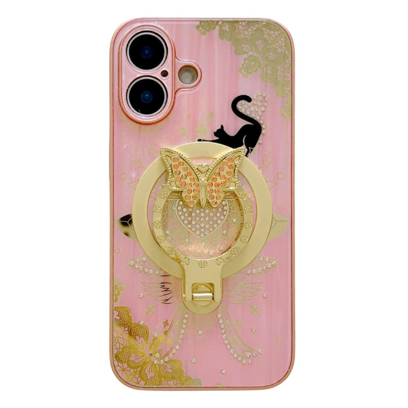 Hoesje iPhone 16 Kat en Strass patroon