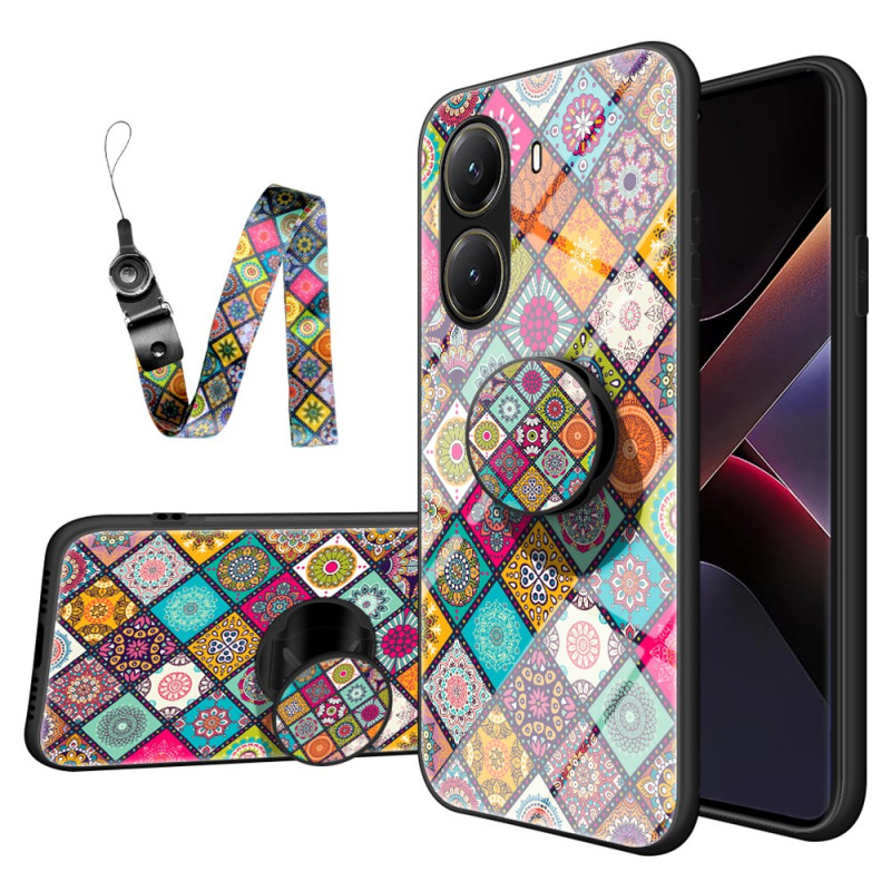 Poco X7 Pro 5G hoesje met patchwork-ondersteuning en bandje