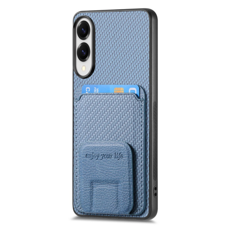 Samsung Galaxy S25 Edge hoesje met koolstofvezel textuur, kaarthouder en geïntegreerde standaard