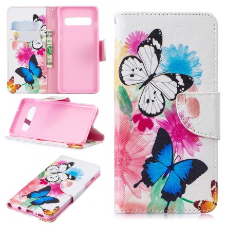 Samsung Galaxy S10 Hoesje Beschilderde Vlinders en Bloemen